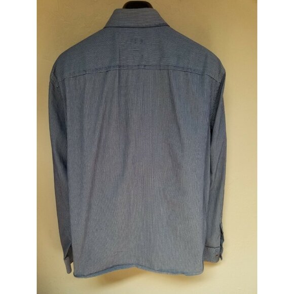 Armani Exchange Mens Blue Striped Button Down Shirt XL Roll Tab Long Sleeves - Picture 2 of 5